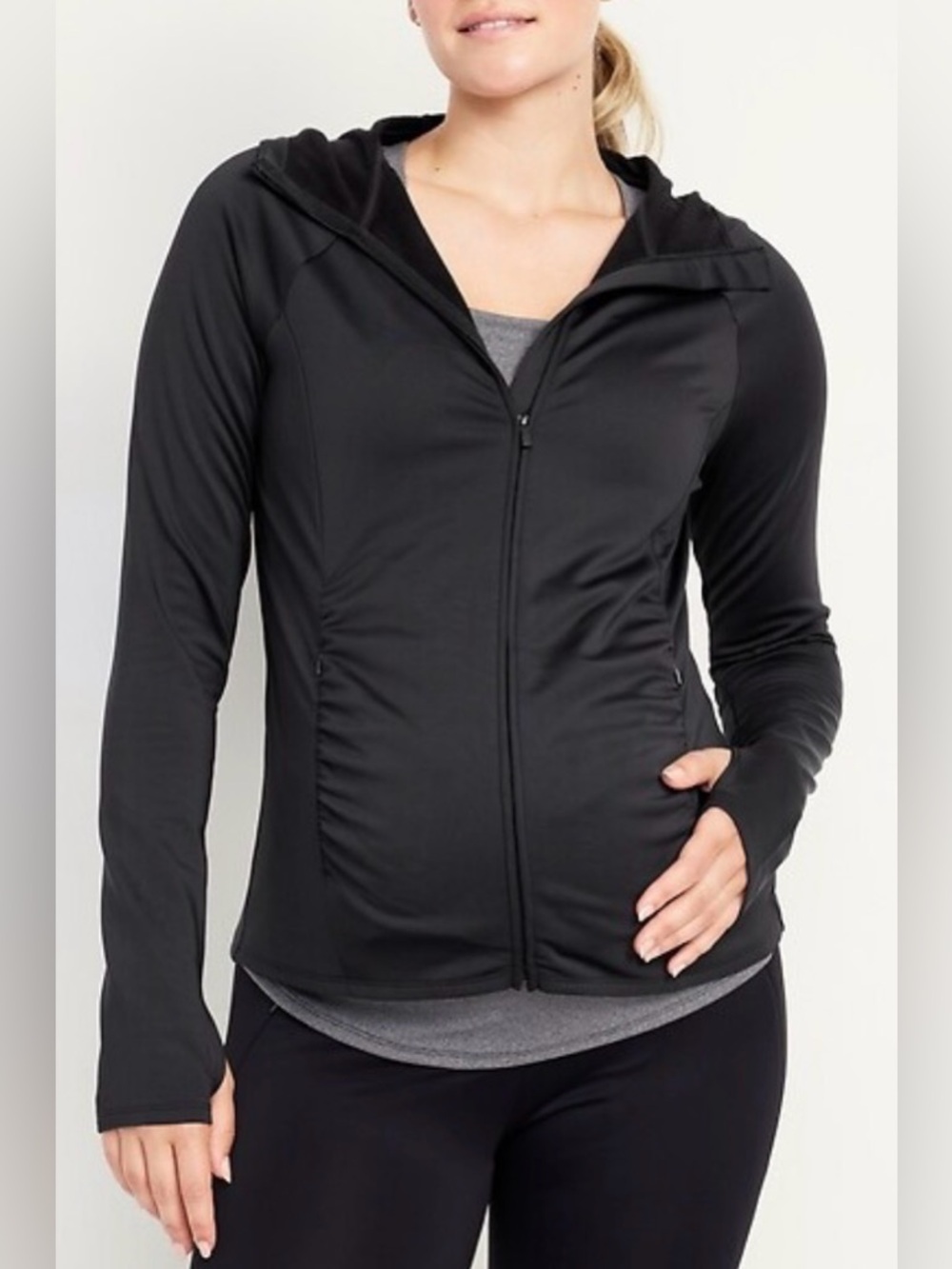 Old Navy Maternity Powersoft Brushed Zip Front Hoodie, Black, sz M